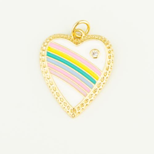 Cubic Zirconia Micro Pave Brass Pendant, Heart, gold color plated, DIY & micro pave cubic zirconia & enamel, multi-colored, nickel, lead & cadmium free, 24x19x2mm, Sold By PC