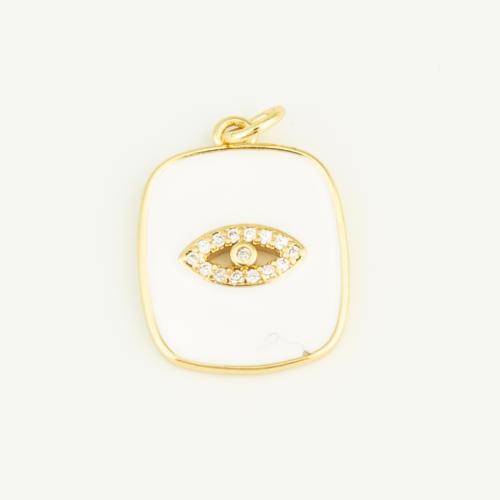 Cubique Pendentif en laiton zircon pavent, cadre, Placage de couleur d'or, DIY & pavé de micro zircon & émail, blanc, protéger l'environnement, sans nickel, plomb et cadmium, 19x15x2mm, Vendu par PC