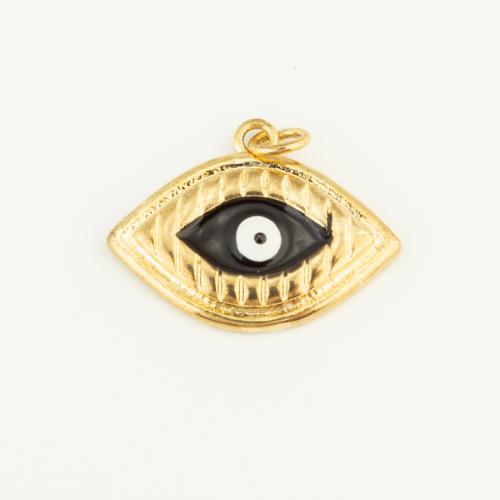 Pendentifs mauvais oeil, laiton, Placage de couleur d'or, DIY & motif de mauvais œil & émail, noire, protéger l'environnement, sans nickel, plomb et cadmium, 23x17x3mm, Vendu par PC