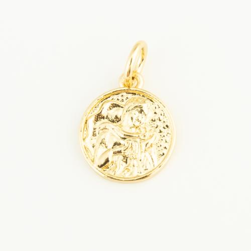 Brass Jewelry Pendants, Round, gold color plated, DIY, nickel, lead & cadmium free, 12x10x1mm, Sold By PC