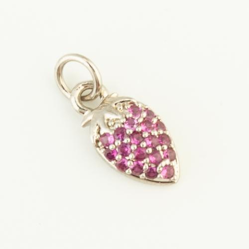 Cubique Pendentif en laiton zircon pavent, fraise, Placage de couleur d'or, DIY & pavé de micro zircon, violet, protéger l'environnement, sans nickel, plomb et cadmium, 11x5x3mm, Vendu par PC