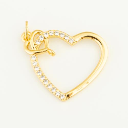 Cubic Zirconia Micro Pave Brass Pendant, Heart, gold color plated, DIY & micro pave cubic zirconia, nickel, lead & cadmium free, 24x19x2mm, Sold By PC