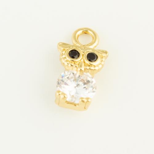 Cubique Pendentif en laiton zircon pavent, hibou, Placage de couleur d'or, DIY & pavé de micro zircon, protéger l'environnement, sans nickel, plomb et cadmium, 13x7x5mm, Vendu par PC