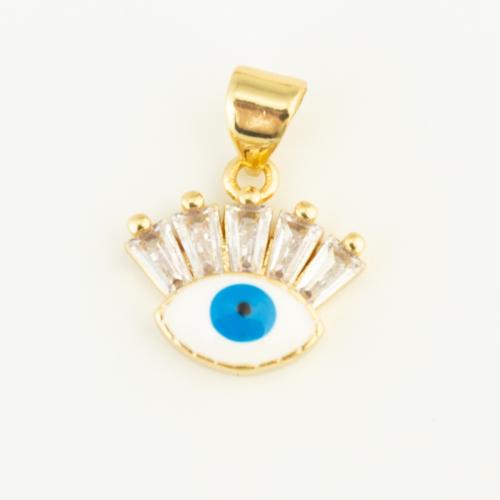 Evil Eye Pendants, Brass, gold color plated, DIY & evil eye pattern & micro pave cubic zirconia & enamel, white, nickel, lead & cadmium free, 13x13x3mm, Sold By PC