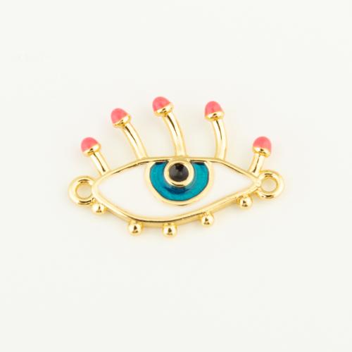 Evil Eye Pendants, Brass, gold color plated, DIY & evil eye pattern & enamel, white, nickel, lead & cadmium free, 19x12x2mm, Sold By PC