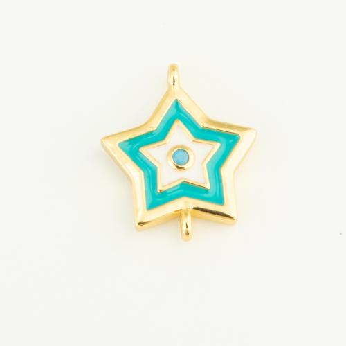 Brass Jewelry Connector, Star, gold color plated, DIY & enamel & 1/1 loop, green, nickel, lead & cadmium free, 16x13x2mm, Sold By PC