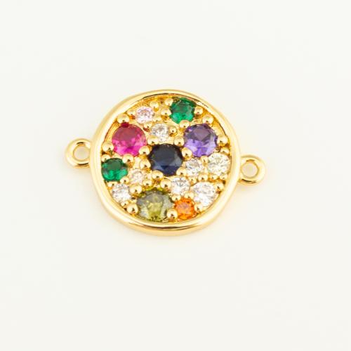 Zircon cubique Micro Pave laiton Connecteur, Rond, Placage de couleur d'or, DIY & pavé de micro zircon & boucle de 1/1, multicolore, protéger l'environnement, sans nickel, plomb et cadmium, 17x13x2mm, Vendu par PC