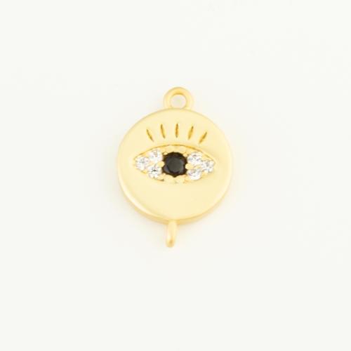 Evil Eye Connector, Brass, Round, gold color plated, DIY & micro pave cubic zirconia & enamel & 1/1 loop, nickel, lead & cadmium free, 13x9x2mm, Sold By PC