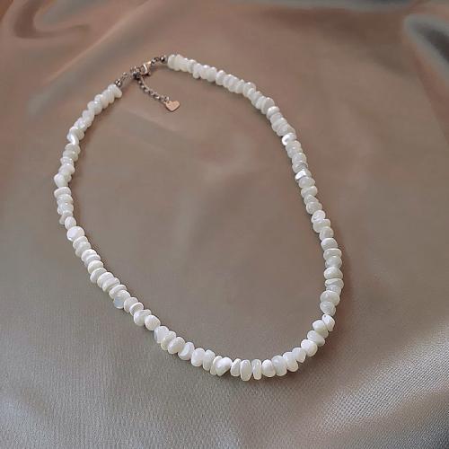 Collar de Nácar, Concha de agua dulce, con 7cm extender cadena, Joyería, Blanco, longitud:40 cm, Vendido por UD