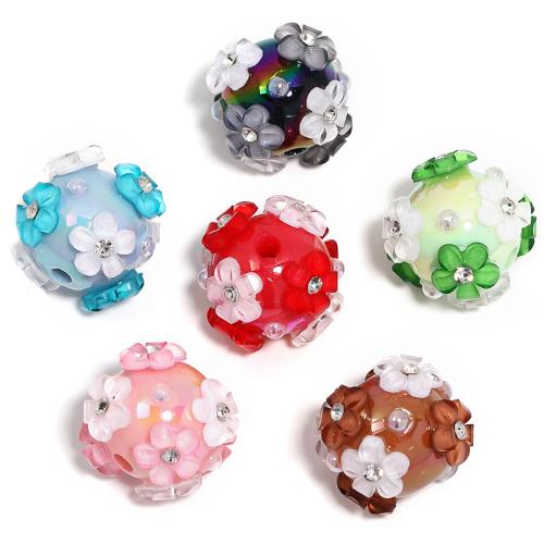 Acrylic Jewelry Beads, Round, DIY & with rhinestone, more colors for choice, 17x20mm, Hole:Approx 2.9mm, 5PCs/Bag, Sold By Bag