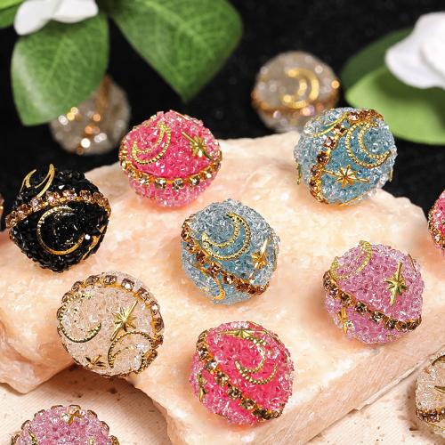 Acrylic Jewelry Beads, Round, DIY & with rhinestone, more colors for choice, 17mm, 20PCs/Bag, Sold By Bag