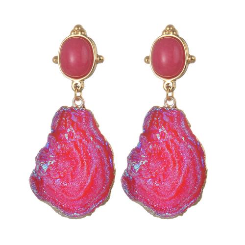 Boucle d'oreille de gaujon en acier inoxydable, Acier inoxydable 304, avec pierrecaillou & lave volcanique, Placage, bijoux de mode & pour femme, rouge, Vendu par paire