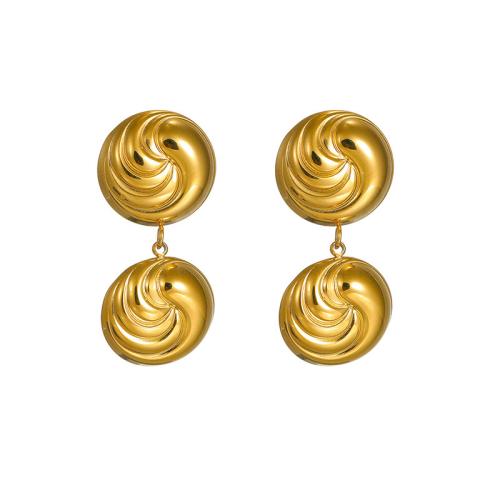 Boucle d'oreille de gaujon en acier inoxydable, Acier inoxydable 304, Rond, Plaqué or 18K, bijoux de mode & pour femme, Vendu par paire