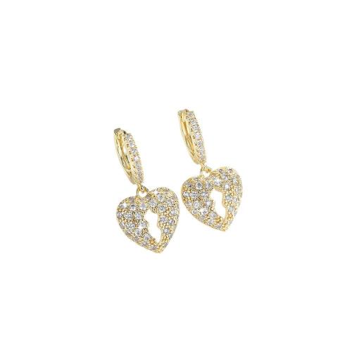 Boucles d'oreilles en laiton zircon cubique pavent, coeur, Placage, pavé de micro zircon & pour femme, plus de couleurs à choisir, Vendu par paire