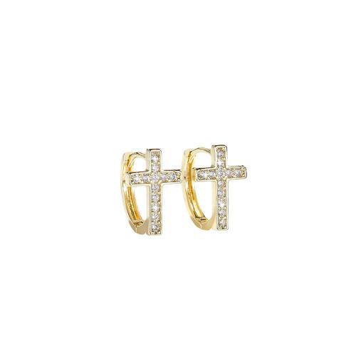 Boucles d'oreilles en laiton zircon cubique pavent, croix, Placage, pavé de micro zircon & pour femme, plus de couleurs à choisir, Vendu par paire