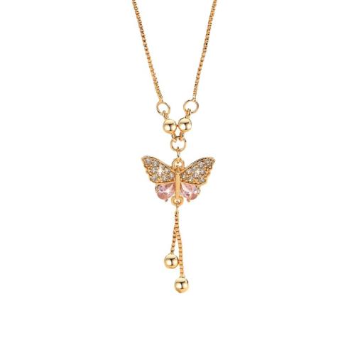 Cubic Zircon Micro Pave Brass Necklace, Butterfly, plated, micro pave cubic zirconia & for woman, more colors for choice, Length:Approx 41-50 cm, Sold By PC