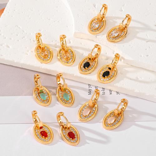 Boucles d'oreilles en laiton zircon cubique pavent, Placage, pavé de micro zircon & pour femme, plus de couleurs à choisir, Vendu par paire