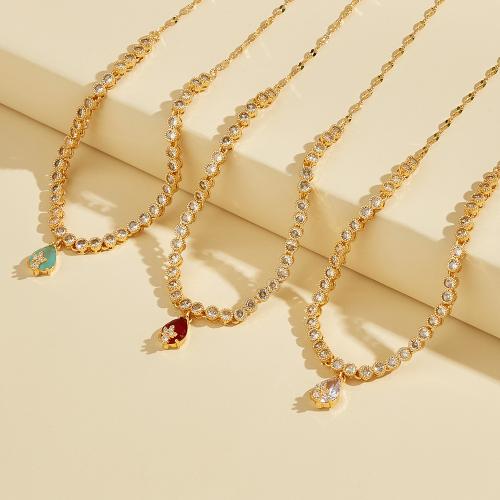 Cubic Zircon Micro Pave Brass Necklace, plated, micro pave cubic zirconia & for woman, more colors for choice, Sold By PC