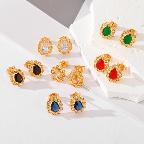 Boucles d'oreilles en laiton zircon cubique pavent, Placage, pavé de micro zircon & pour femme, plus de couleurs à choisir, Vendu par paire