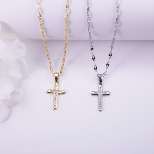 Cubic Zircon Micro Pave Brass Necklace, with Plastic Pearl, Cross, plated, different styles for choice & micro pave cubic zirconia & for woman, more colors for choice, Sold By PC