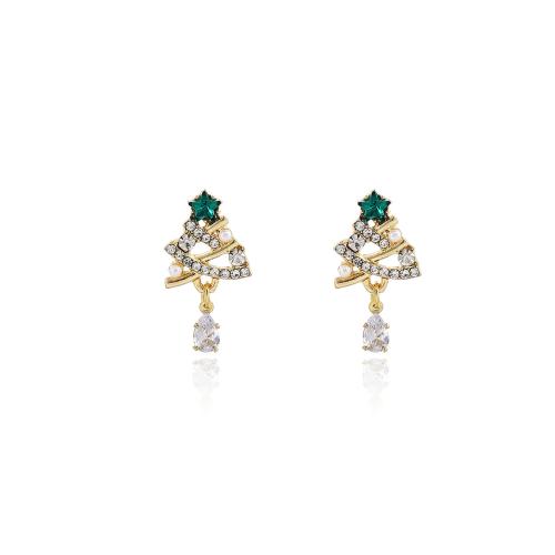 Tibetan Style Stud Earring, plated, for woman & with rhinestone, golden, Sold By Pair