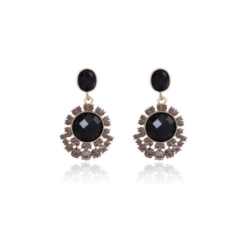 Boucle d'oreille dormeuse en alliage de zinc, Placage, pour femme & avec strass, noire, Vendu par paire