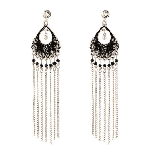 Tibetan Style Drop Earrings, plated, different styles for choice & for woman & enamel, silver color, 30x115mm, Sold By Pair