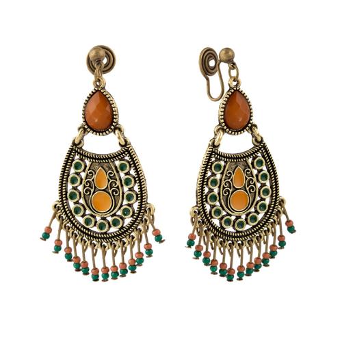 Tibetan Style Drop Earrings, with Resin, plated, different styles for choice & for woman & enamel, golden, 27x57mm, Sold By Pair