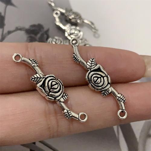 Flower Tibetan Style Connector, Rose, antique silver color plated, DIY & 1/1 loop, 34x8mm, 100PCs/Bag, Sold By Bag