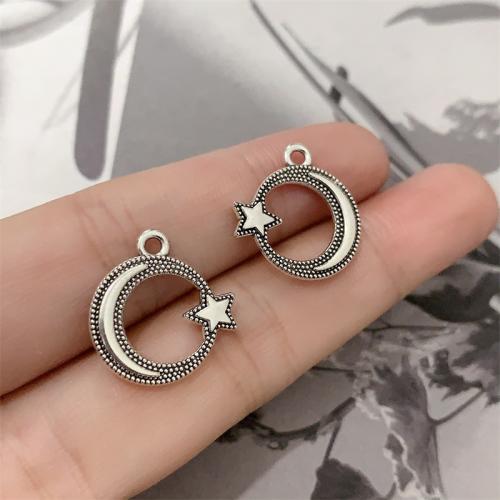 Tibetan Style Moon Pendants, Moon and Star, antique silver color plated, DIY, 17x18mm, 100PCs/Bag, Sold By Bag