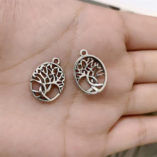 Pendentifs en alliage de zinc, Arbre de vie, Plaqué de couleur d'argent, DIY, 15x20mm, 100PC/sac, Vendu par sac