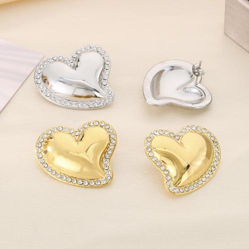 Tibetan Style Stud Earring, Heart, Vacuum Ion Plating, different styles for choice & for woman & with rhinestone, more colors for choice, Sold By Pair