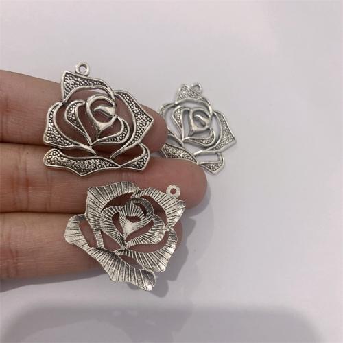 Zinklegierung Blume Anhänger, Rose, antik silberfarben plattiert, DIY, 27x28mm, 100PCs/Tasche, verkauft von Tasche