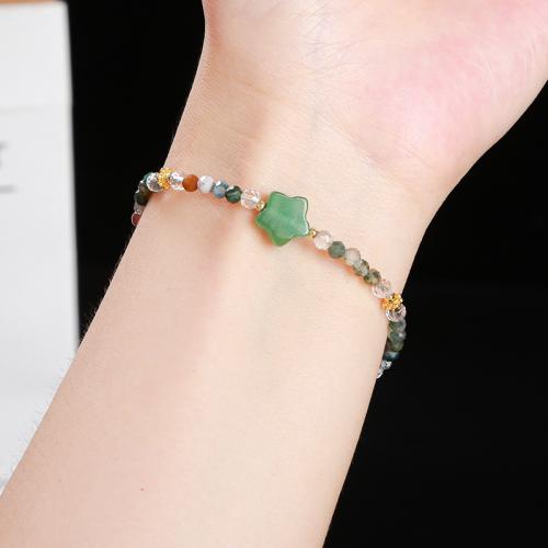 agate indienne bracelet, avec aventurine vert & Acier inoxydable 304, étoile, fait à la main, bijoux de mode & pour femme, beads length 3mm, Longueur:Environ 6-8 pouce, Vendu par PC