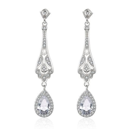 Boucles d'oreilles en laiton zircon cubique pavent, bijoux de mode & pavé de micro zircon & pour femme, plus de couleurs à choisir, 49x9mm, Vendu par paire