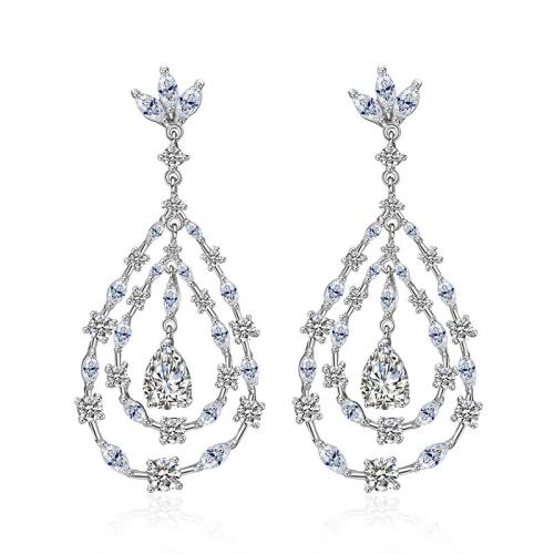 Boucles d'oreilles en laiton zircon cubique pavent, bijoux de mode & pavé de micro zircon & pour femme, 52x21mm, Vendu par paire