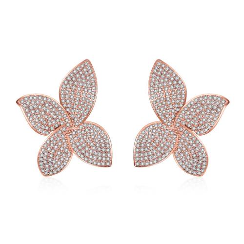 Boucles d'oreilles en laiton zircon cubique pavent, bijoux de mode & pavé de micro zircon & pour femme, plus de couleurs à choisir, 25x19mm, Vendu par paire