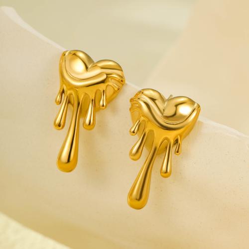 Stainless Steel Stud Earrings, 304 Stainless Steel, Heart, 18K gold plated, fashion jewelry & for woman, golden, 36.80x21.20mm, Sold By Pair