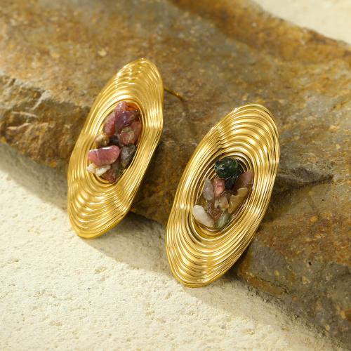 Pendientes de Acero Inoxidable, acero inoxidable 304, con Piedra natural, 18K chapado en oro, Joyería & para mujer, más colores para la opción, 35.90x17.50mm, Vendido por Par