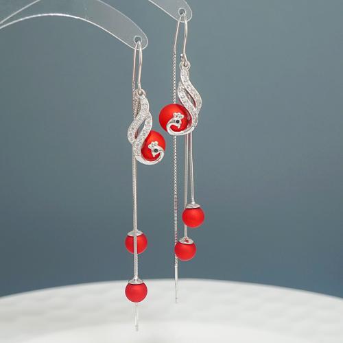 Argent sterling 925 boucles d'oreilles chaîne, avec perle de plastique, bijoux de mode & pour femme, plus de couleurs à choisir, 10x80mm, Vendu par paire