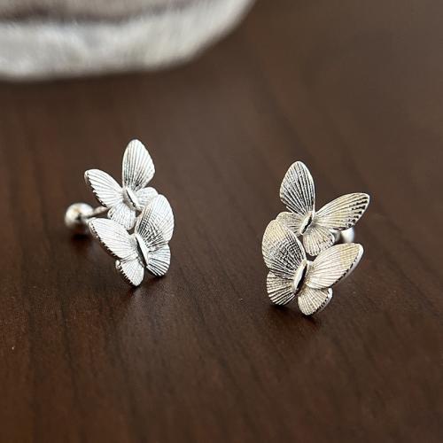 925 Sterling Silver Stud Earrings, Butterfly, fashion jewelry & for woman, 11x9mm, Sold By Pair