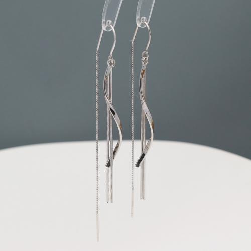 925 Sterling Silver Thread Through Earrings, fashion jewelry & for woman, 80mm, Sold By Pair