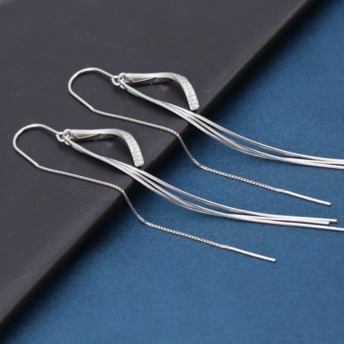 925 Sterling Silver Thread Through Earrings, fashion jewelry & for woman, 90mm, Sold By Pair