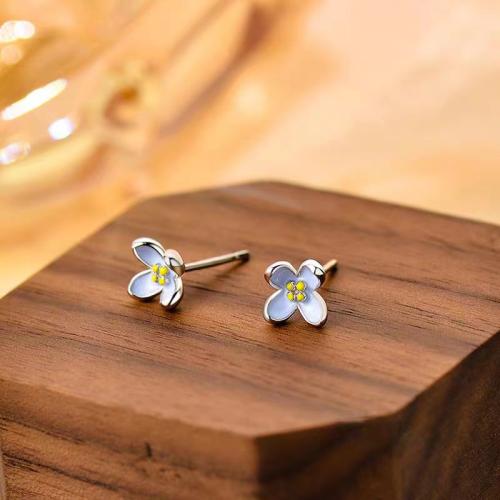 925 Sterling Silver Stud Earrings, Flower, fashion jewelry & for woman, 6.50x6.50mm, Sold By Pair