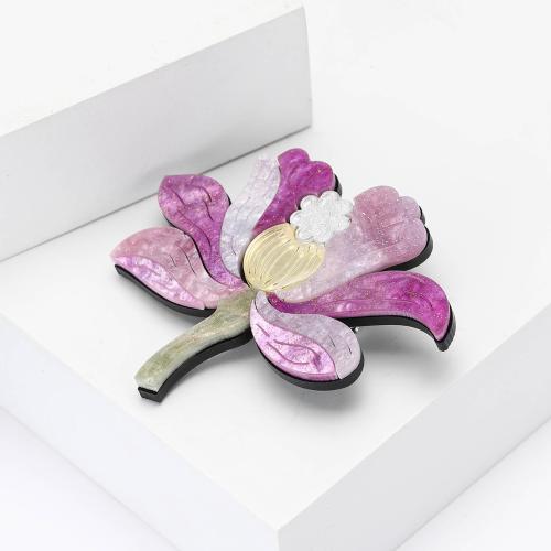 Acrylic Brooch, Lotus, plated, for woman, purple, Sold By PC