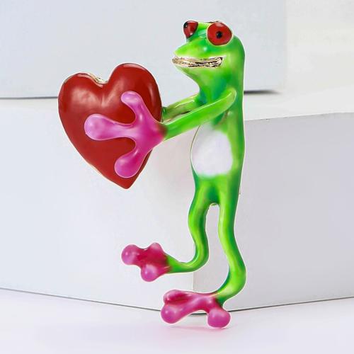 Tibetan Style Brooches, Frog, plated, for woman & enamel, green, nickel, lead & cadmium free, Sold By PC