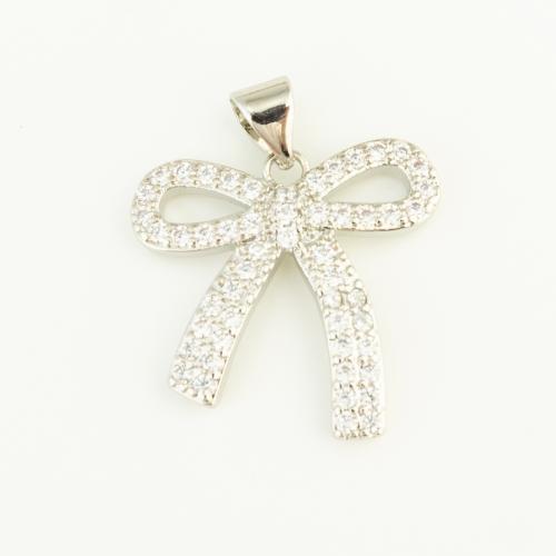 Cubic Zirconia Micro Pave Brass Pendant, Bowknot, silver color plated, DIY & micro pave cubic zirconia, nickel, lead & cadmium free, 20x20x2mm, Sold By PC