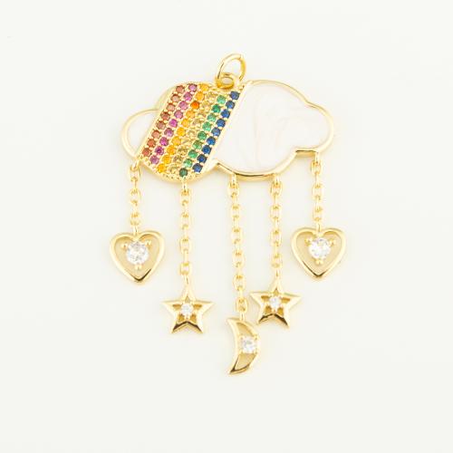 Cubique Pendentif en laiton zircon pavent, Nuage, Placage de couleur d'or, DIY & pavé de micro zircon & émail, multicolore, protéger l'environnement, sans nickel, plomb et cadmium, 38x26x2mm, Vendu par PC