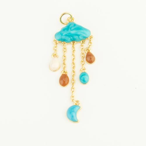 Brass Jewelry Pendants, Cloud, gold color plated, DIY & enamel, blue, nickel, lead & cadmium free, 38x14x3mm, Sold By PC