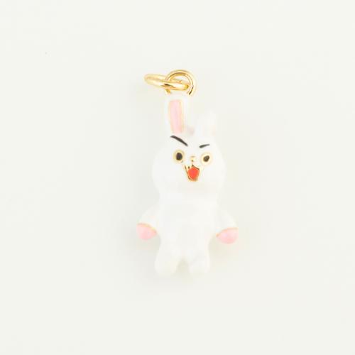 Bijoux pendentifs en laiton, lapin, Placage de couleur d'or, DIY & émail, blanc, protéger l'environnement, sans nickel, plomb et cadmium, 21x11x6mm, Vendu par PC